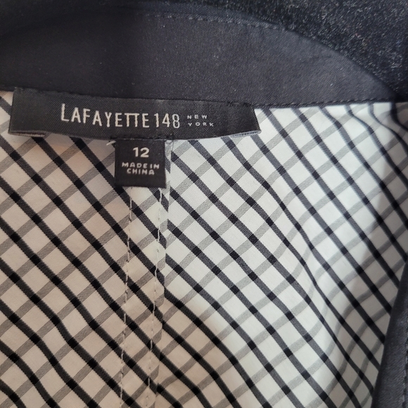 Lafayette 148 Collared Blouse Sleeveless 12 Black Trim Plaid Checkered Career - Picture 6 of 9